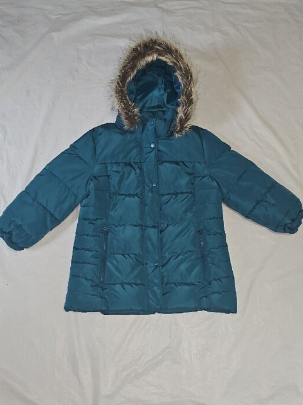 St. John's Bay Girls Large Green/Teal Jacket with Detachable Faux Fur Trim Hood